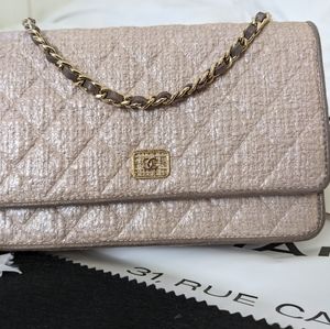 Chanel Quilted Tweed WOC I'm gold hardware